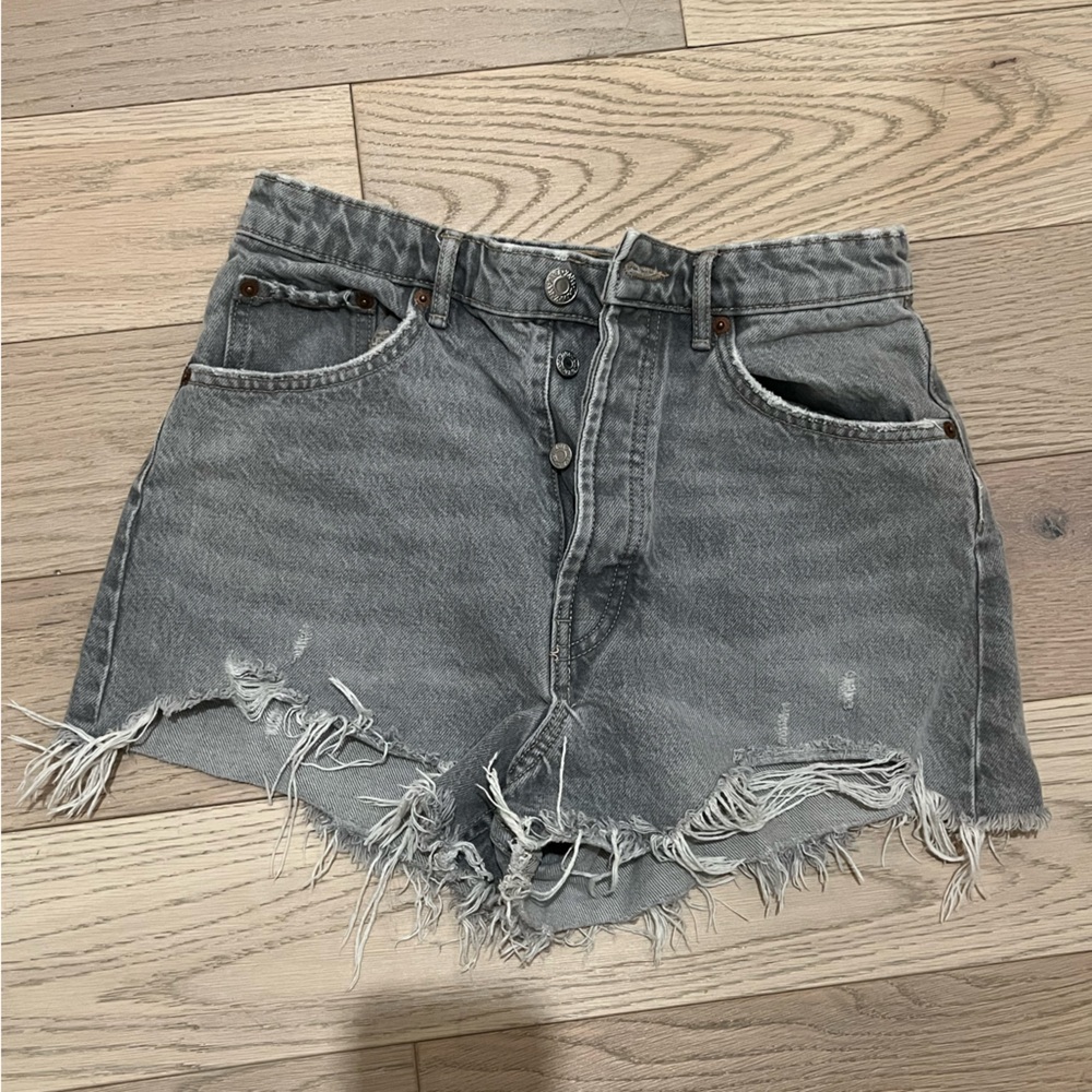 Zara Grey High Waisted Denim Shorts